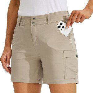 Khaki Women's Quick Dry Cargo Golf Shorts with Pockets, UPF 50+